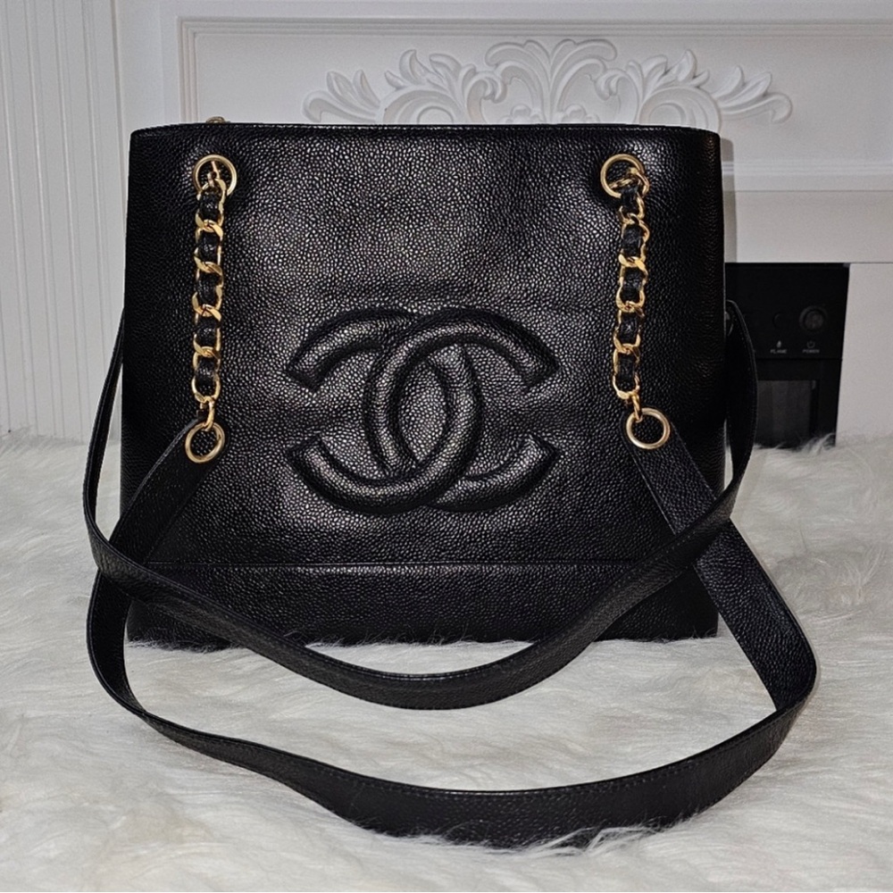 Authentic Chanel Black Caviar Shoulder Bag